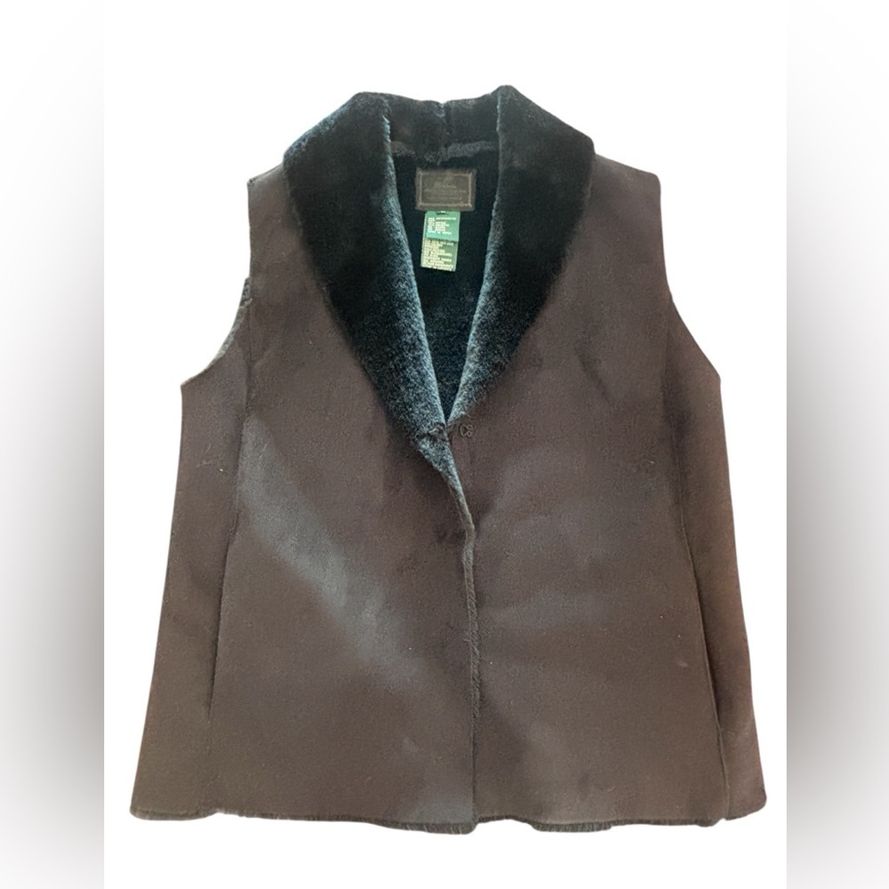 Ralph Lauren Faux Fur Collar Vest Brown Minimalist Sleeveless Coat